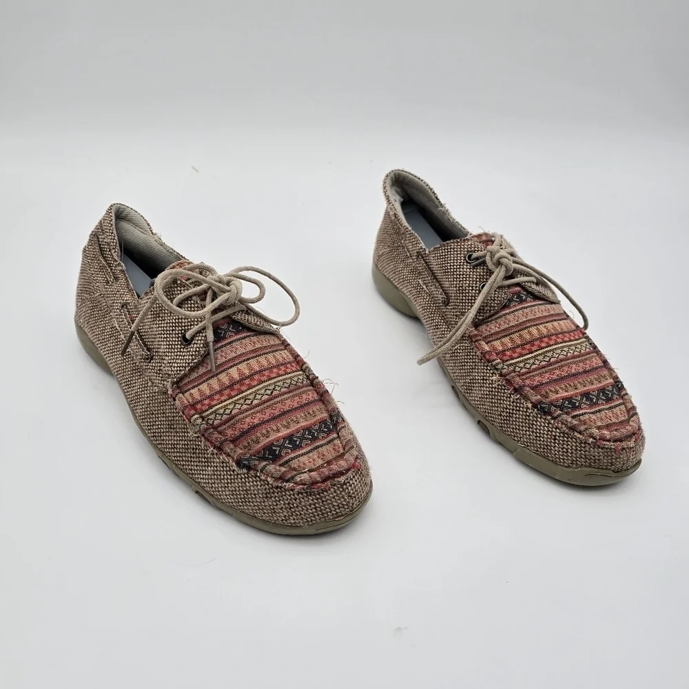 Roper Shoes Womens 9 Pink Brown Lacee Driving Loafer Lace Up Moccasin Slip Ons